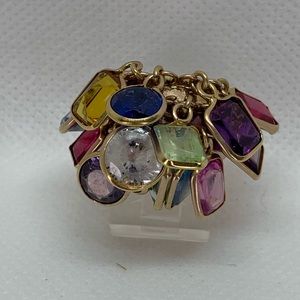 Ladies 14k Wide Band Gemstone Cluster Charm Ring